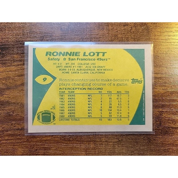 Ronnie Lott 1989 Topps #9 - San Francisco 49ers - NFL - from Fresh Pull - Picture 2 of 2